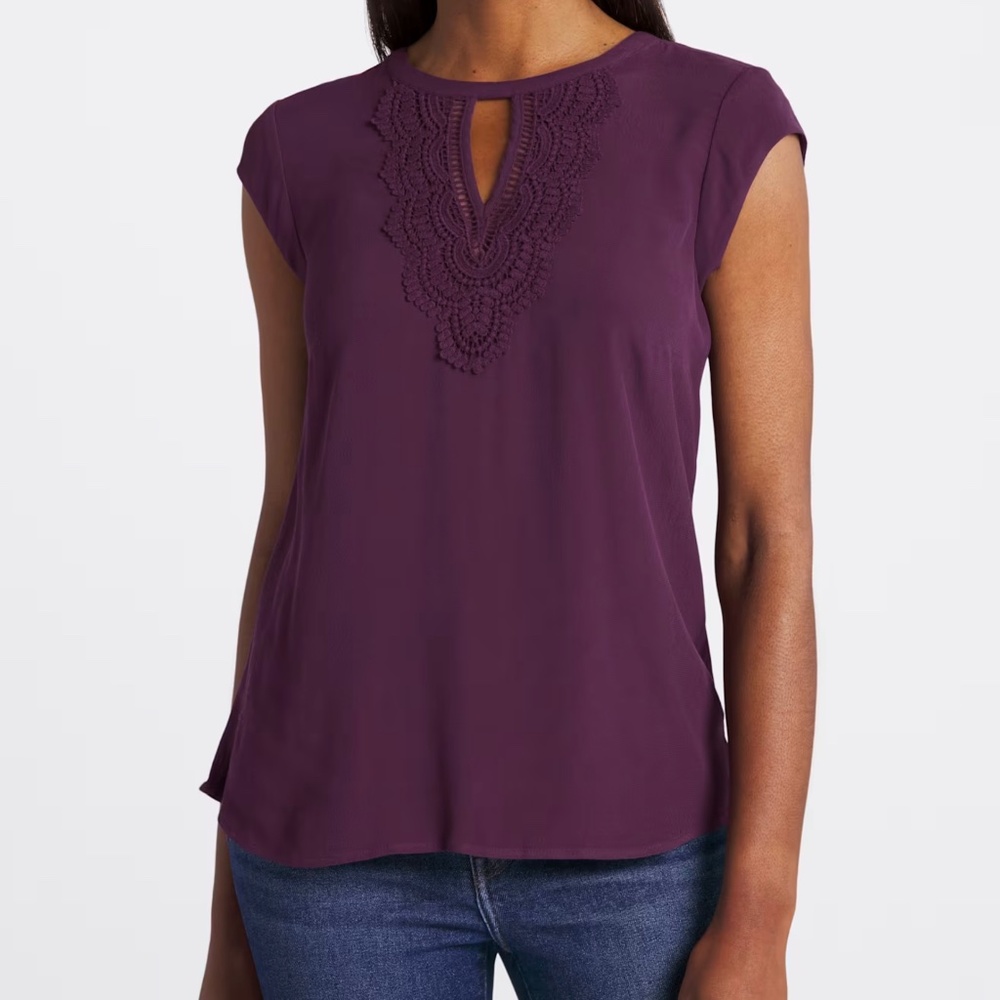 DANIEL RAINN Quin Cap Sleeve Mixed Material Top | Size XL | Stitch Fix